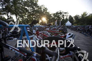 The age groupers transition area before the start of the 2012 Beijing International Triathlon in Beijing, China on September 16, 2012.