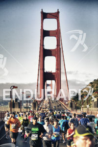 Runners cross The Golden Gate Bridge during the 2013 San Francisco Marathon on June 16, 2013 in San Francisco, CA.
