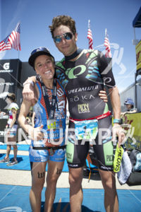 Heather Jackson and Jesse Thomas are victorious at Wildflower Long Course Triathlon on May 3, 2014 at Lake San Antonio, CA.