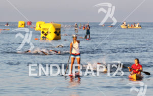 NICE, France : First swimmers at the end of the swimming leg