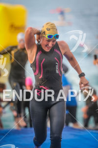Catlin Snow exists the water at the 2014 Ironman France, Nice, on June 29th, 2014.