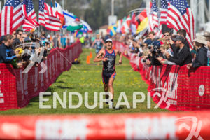 Joe Maloy (USA) is about to take the victory in thr pro men's race at the 36th Annual Escape from Alcatraz Triathlon on June 12, 2016 in San Francisco, CA